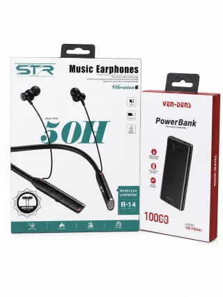 STR R-14 Wireless Earphone + VEN-DENS 10000mAh Power Bank Combo thumbnail 1